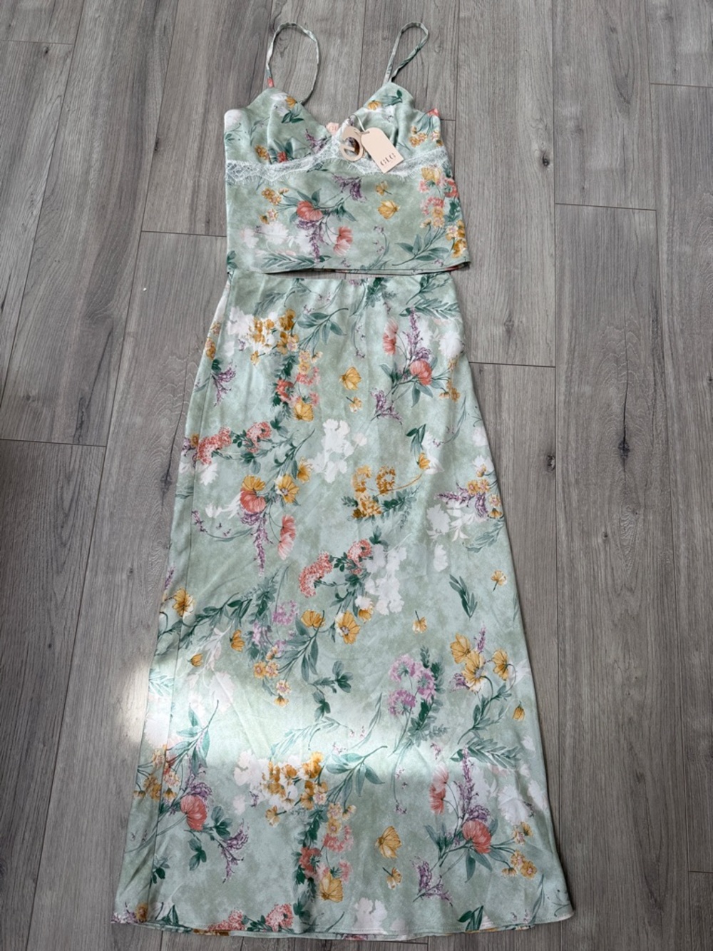 NWT Good Luck Gem Floral Midi Skirt Tank Top Set Size M